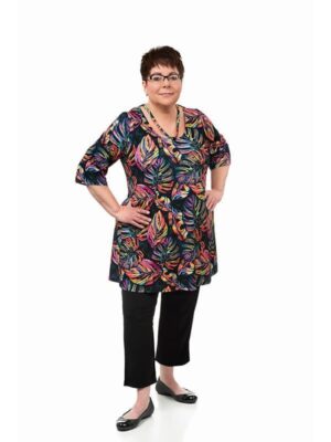 Rainbow Leaves Neck Detail Miracle Top, 3/4 Side Slit Pants