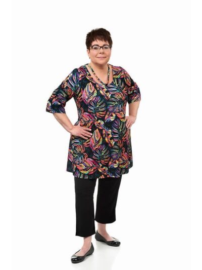 Rainbow Leaves Neck Detail Miracle Top, 3/4 Side Slit Pants