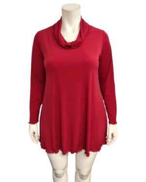 Red bon, Plus size, miracle shape slouch cowl top with black leggings