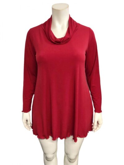 Red bon, Plus size, miracle shape slouch cowl top with black leggings