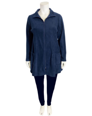 Navy - Plus size - fleece zip up jacket - full length
