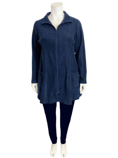 Navy - Plus size - fleece zip up jacket - full length