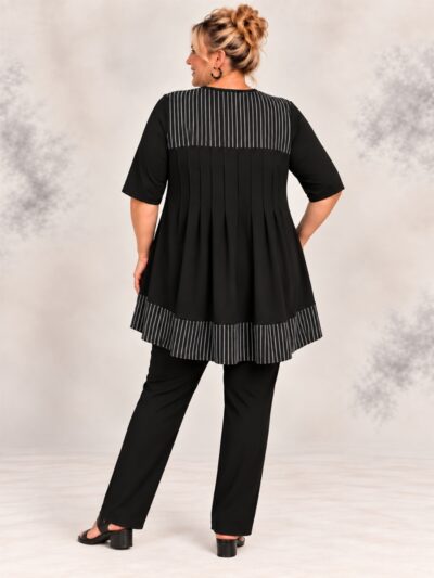 Hayley Joy Contrast Pintuck Top - Black & White Stripes back view