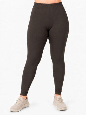 Brown plus size leggings, front view, worn by a size 3XL model (fits sizes XL to 3XL) - Hayley Joy