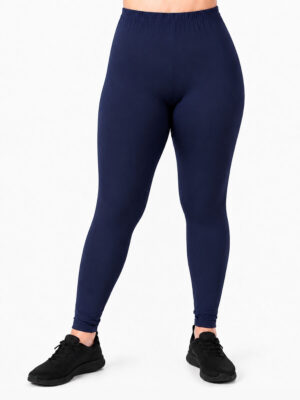Navy plus size leggings, front view, worn by a size 3XL model (fits sizes XL to 3XL) - Hayley Joy